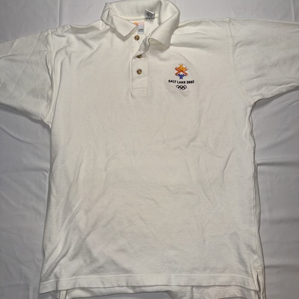 Vintage 2002 Salt Lake City Olympics White/Cream Cut Tag L 3-Button Polo